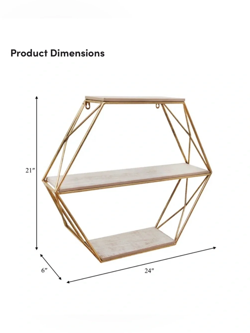 Hexagon Wood Metal Shelf 3-Tier Wall Hanging or Standing 21